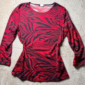 Y2K KC Stevens Womens Red Black Zebra Print Long Sleeve‎ Top IndieSleeze Grunge